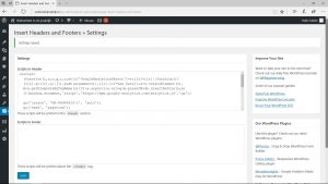 Screenshot van de Google Analytics tracking code in WordPress